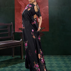 Black Georgette Floral Printed Saree sedora couture