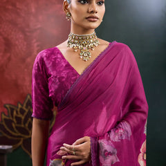 Purple Georgette Floral Printed Saree sedora couture