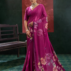 Purple Georgette Floral Printed Saree sedora couture