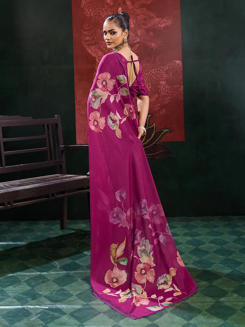 Purple Georgette Floral Printed Saree sedora couture