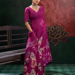 Purple Georgette Floral Printed Saree sedora couture