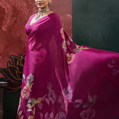 Purple Georgette Floral Printed Saree sedora couture