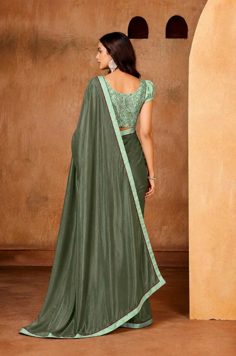 Green Georgette Solid Printed Saree sedora couture