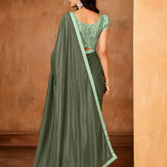 Green Georgette Solid Printed Saree sedora couture