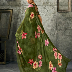 Green Pure Weightless Floral Printed Saree sedoracouture