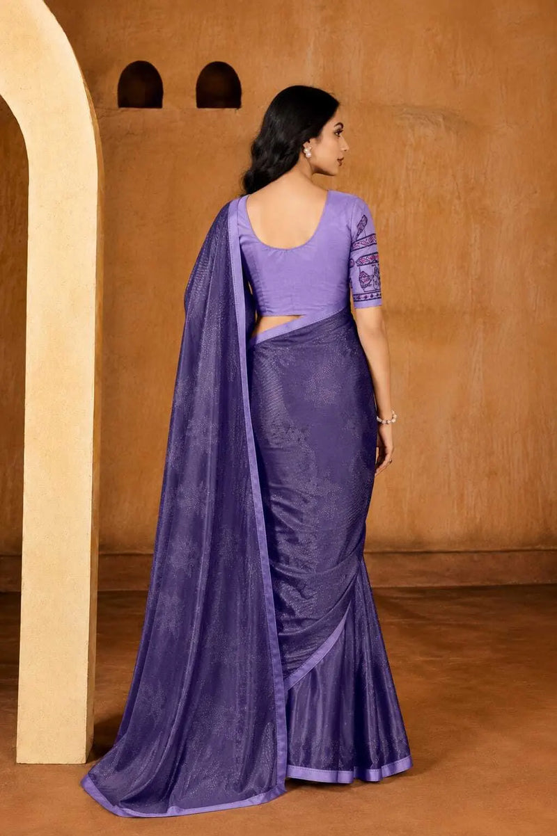 Lavender Georgette Solid Printed Saree sedora couture