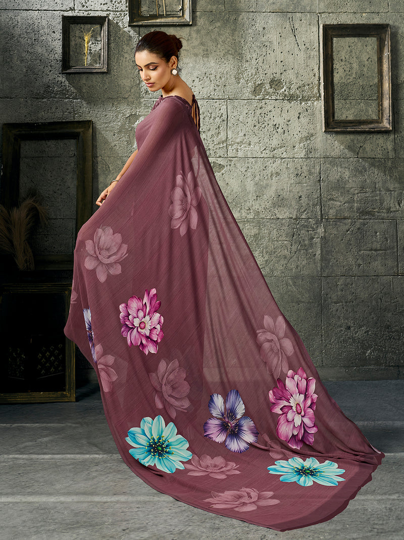 Dusty Purple Georgette Floral Saree sedora couture