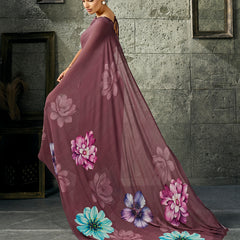 Dusty Purple Georgette Floral Saree sedora couture