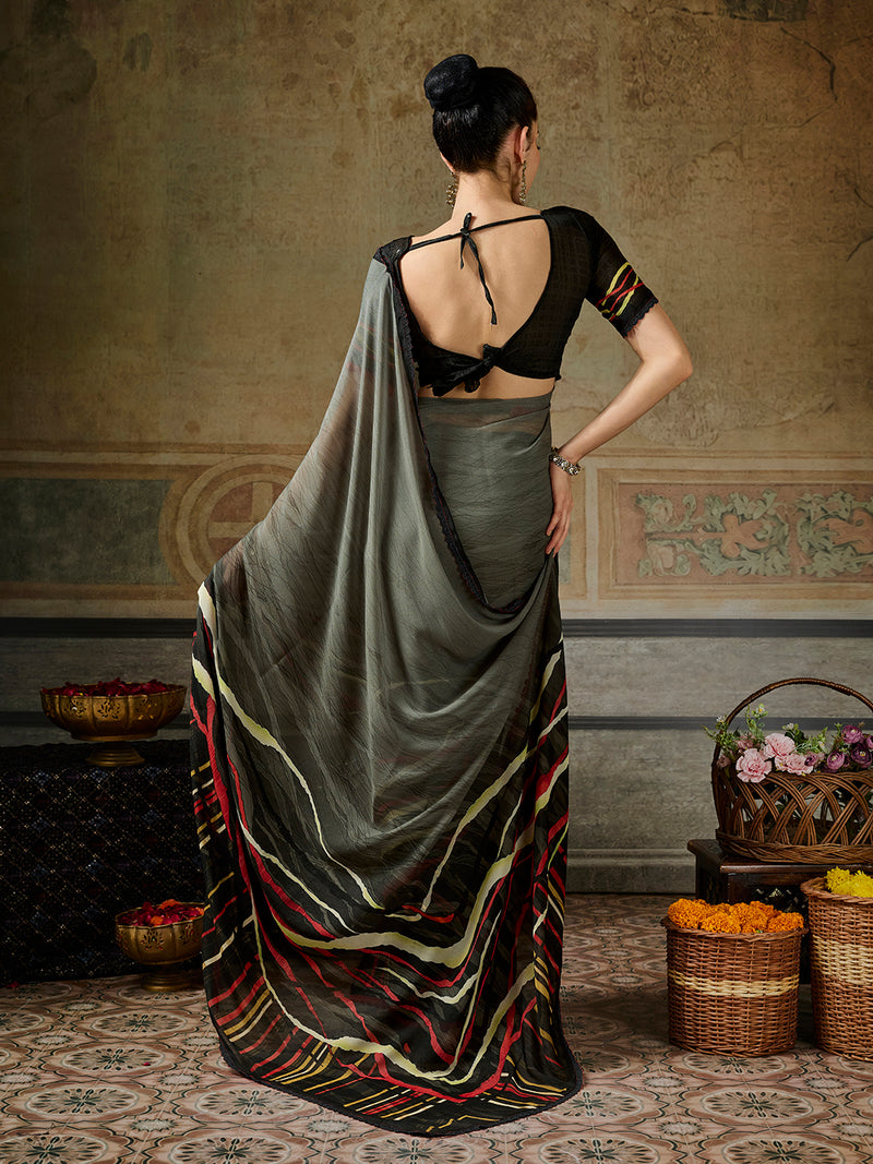 Black Georgette Abstract Printed Saree sedora couture