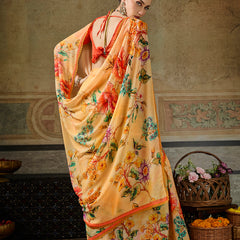 Yellow Georgette Floral Printed Saree sedoracouture