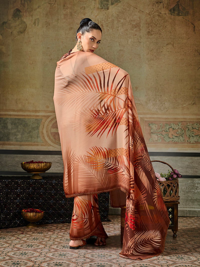 Peach Georgette Floral Printed Saree sedora couture