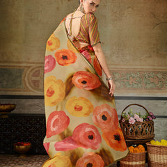 Yellow Georgette Floral Printed Saree sedora couture