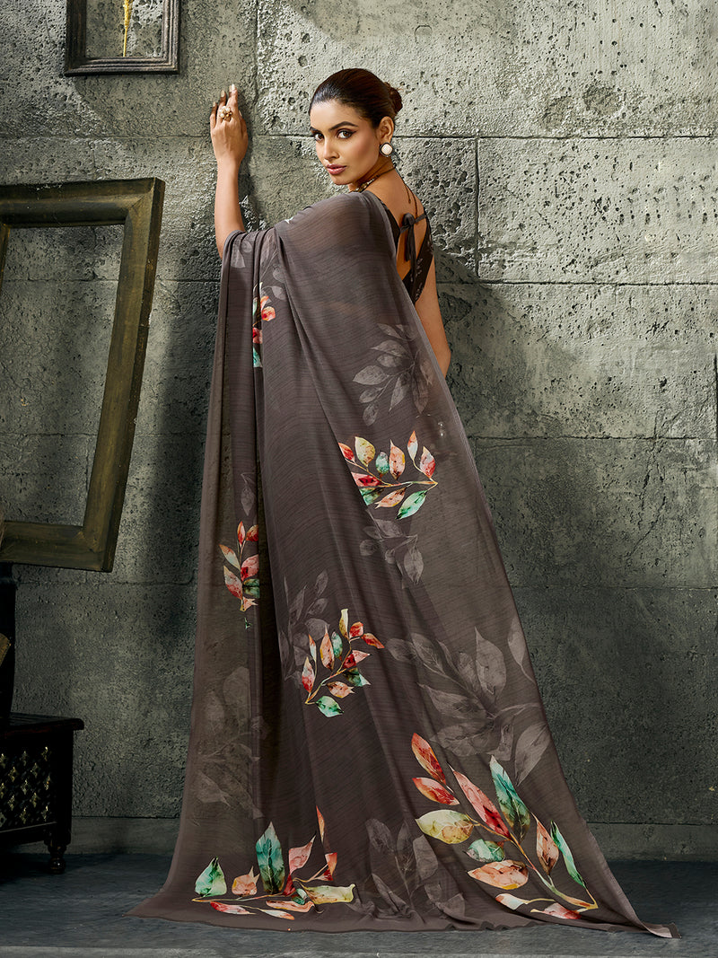 Grey Pure Weightless Floral Printed Saree sedora couture