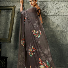 Grey Pure Weightless Floral Printed Saree sedora couture