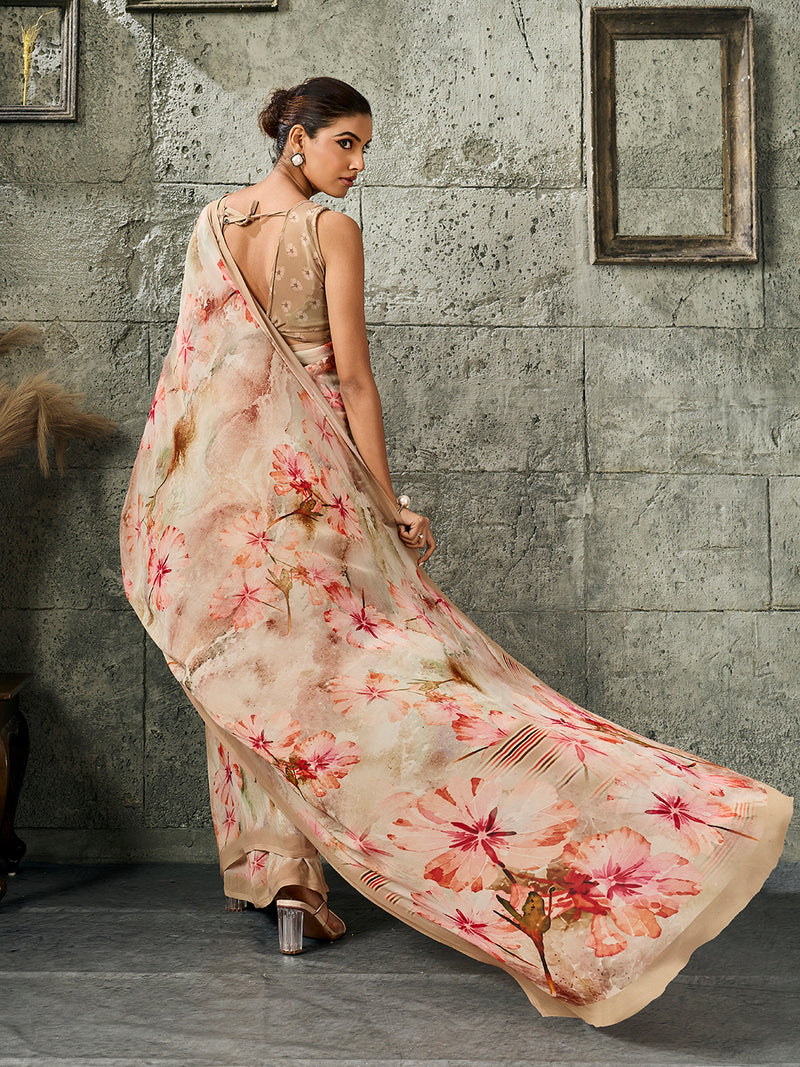 Beige Pure Weightless Floral Printed SareeA sedora couture