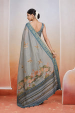 Blue Kanjivaram Floral Printed Saree sedora couture