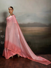 Rose Pink Satin Plain Dyed Saree sedora couture