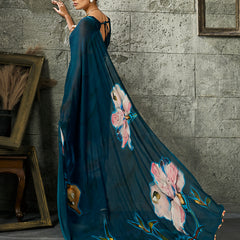 Blue Pure Weightless Floral Printed Saree sedoracouture