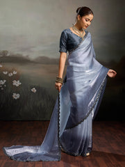 Grey Satin Plain Dyed Saree
