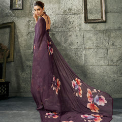 Dark Purple Pure Weightless Floral Printed Saree sedoracouture