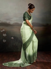 Green Satin Plain Dyed Saree
