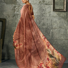 Brown Pure Weightless Floral Printed Saree sedora couture