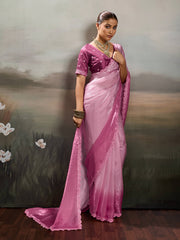 Pink Satin Plain Dyed Saree