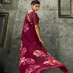 Wine Pure Weightless Floral Printed Saree sedora couture