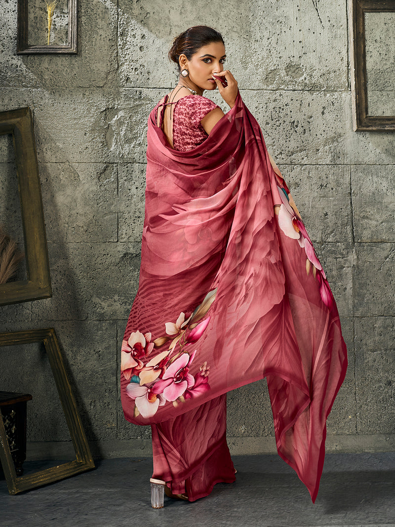 Maroon Pure Weightless Floral Printed Saree sedora couture