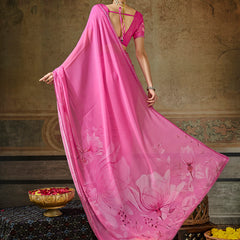 Pink Georgette Floral Printed Saree sedora couture