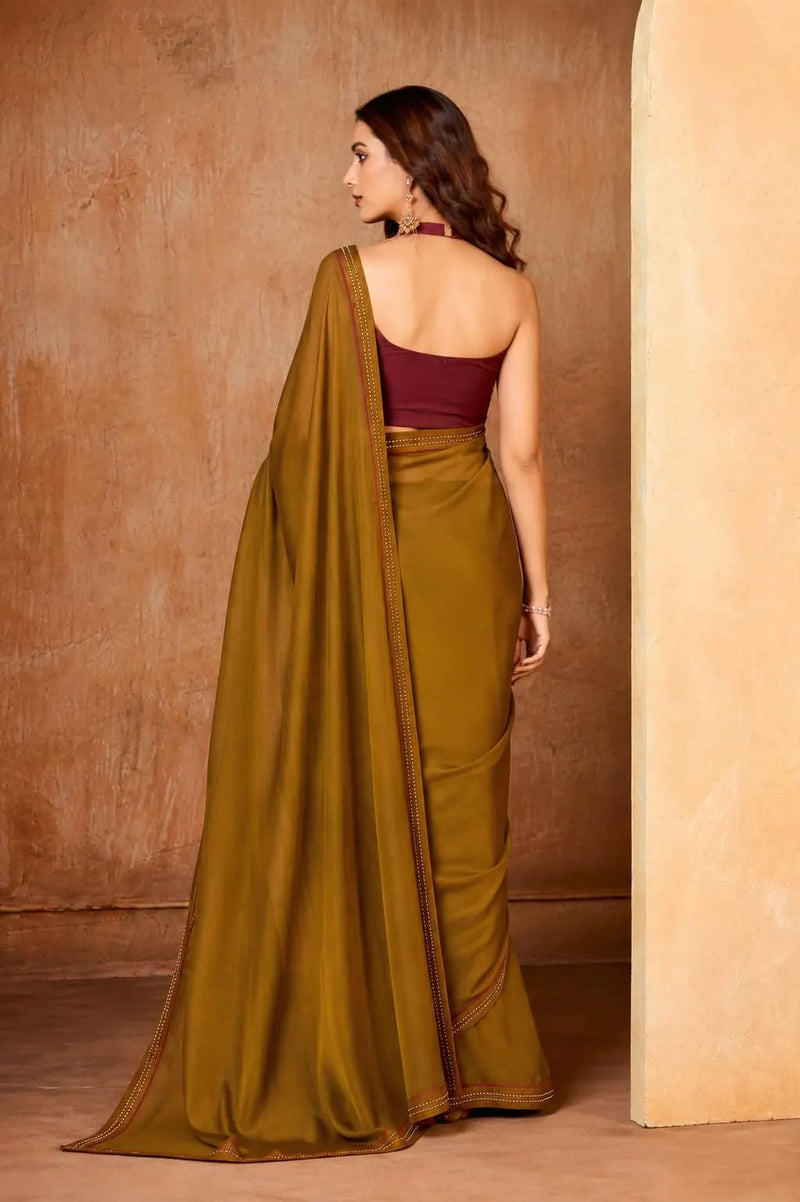 Golden Georgette Solid Printed Saree sedora couture