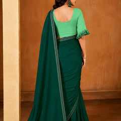 Teal Green Georgette Solid Printed Saree sedora couture