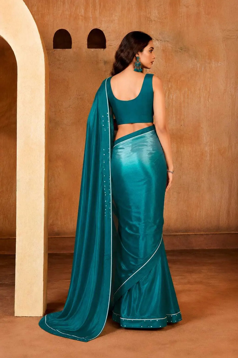 Blue Georgette Solid Printed Saree sedora couture