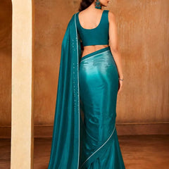 Blue Georgette Solid Printed Saree sedora couture