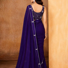 Purple Georgette Solid Printed Saree sedora couture