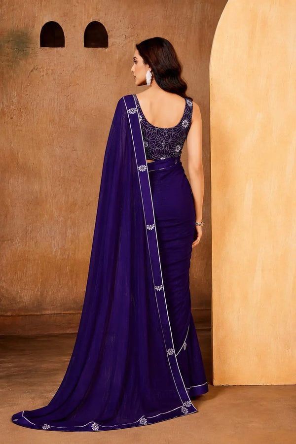 Purple Georgette Solid Printed Saree sedora couture