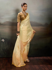 Yellow Satin Plain Dyed Saree sedora couture