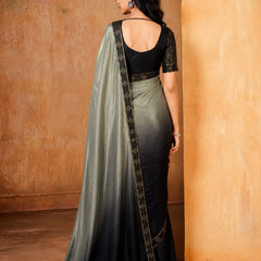 Black and Grey Georgette Solid Printed Saree sedora couture