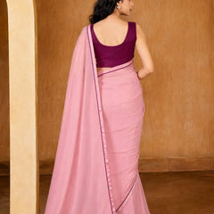 Pink Georgette Solid Printed Saree sedora couture