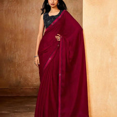 Red Georgette Solid Printed Saree sedora couture