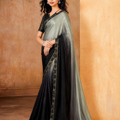 Black and Grey Georgette Solid Printed Saree sedora couture