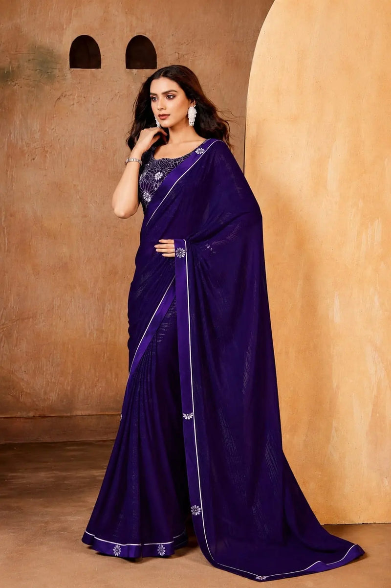 Purple Georgette Solid Printed Saree sedora couture