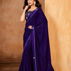 Purple Georgette Solid Printed Saree sedora couture
