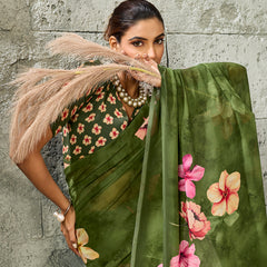 Green Pure Weightless Floral Printed Saree sedoracouture