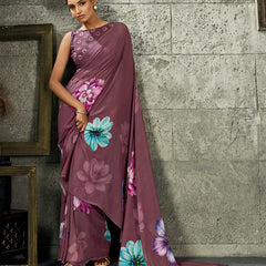 Dusty Purple Georgette Floral Saree sedora couture