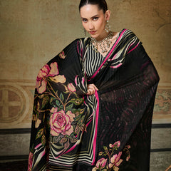 Black Georgette Floral Printed Saree sedoracouture