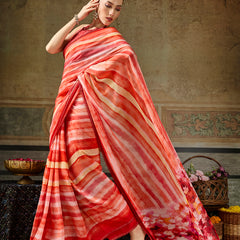 Orange Georgette Abstract Printed Saree sedoracouture