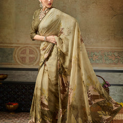 Olive Georgette Floral Printed Saree sedora couture