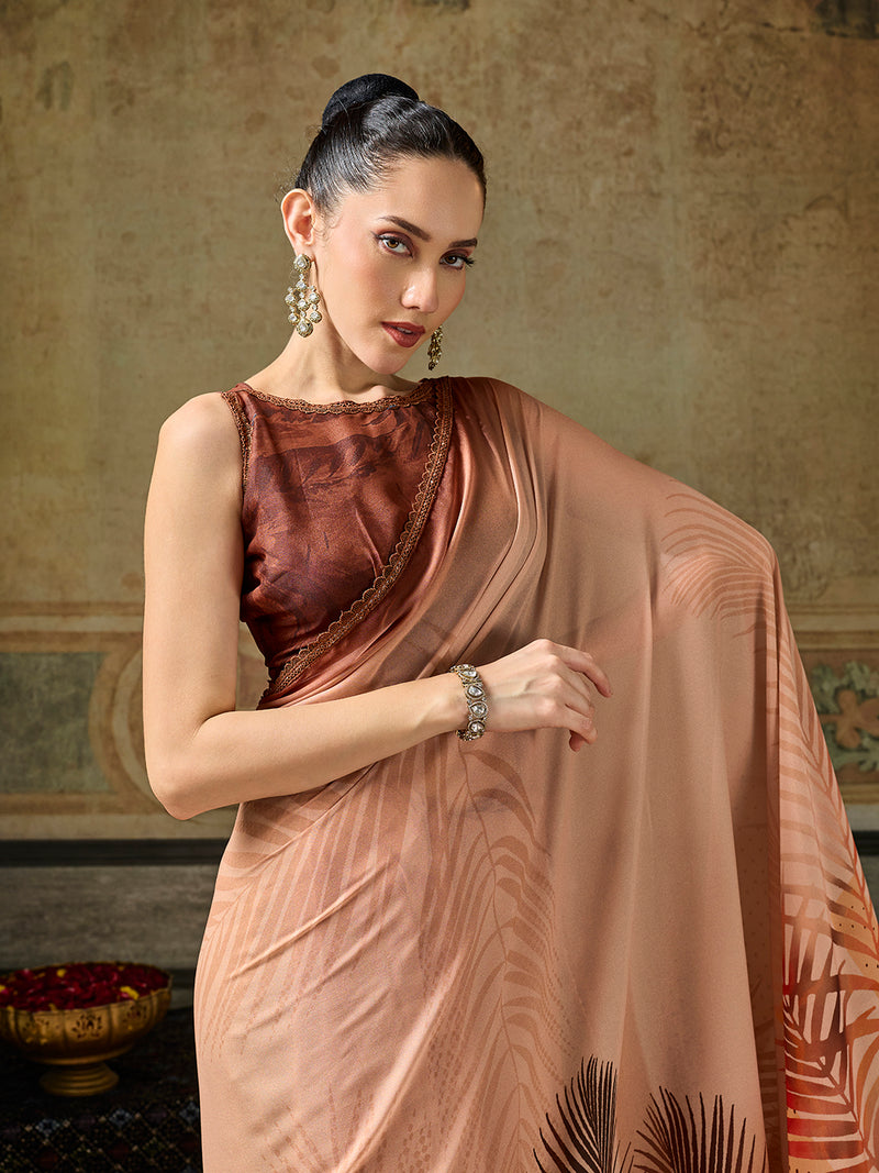 Peach Georgette Floral Printed Saree sedora couture