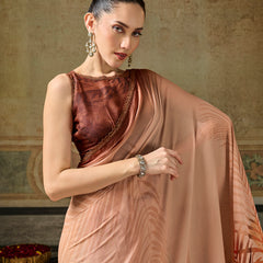 Peach Georgette Floral Printed Saree sedora couture